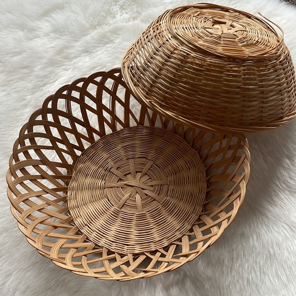 Boho Hippie Wicker Woven Basket Set - Vintage Wall Art Room Decor - Picture 7 of 8